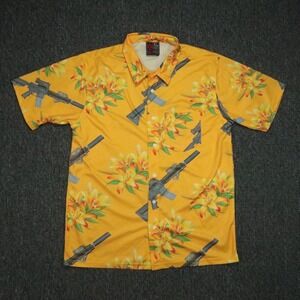 OAF Nation Shirt Mens Extra Large Yellow Gold Floral Button Up‎ Short Sleeve XL